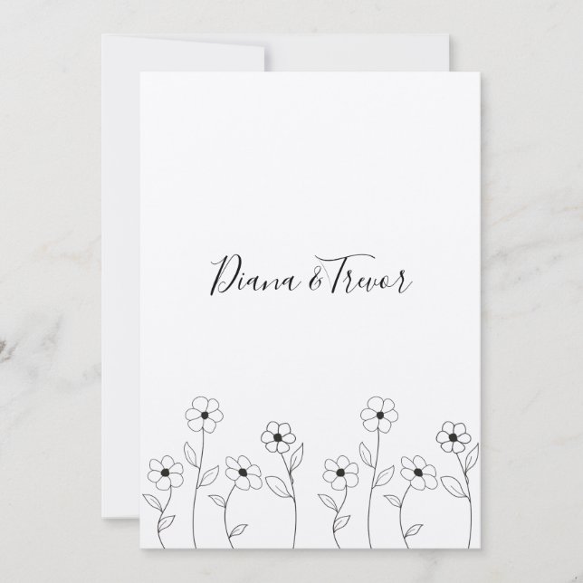 Invitación Minimalist Wild Flowers Wedding Monogram Design (Anverso)