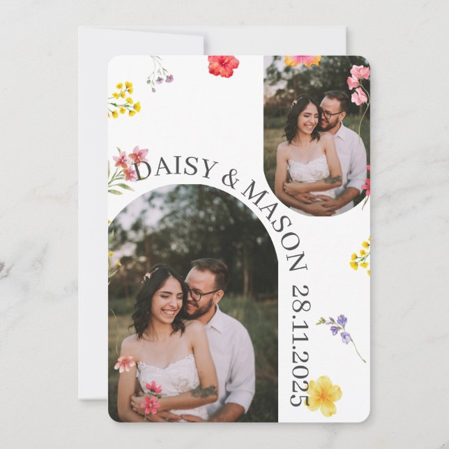 Invitación Minimalist Wildflower Botanical Wedding with photo (Reverso)