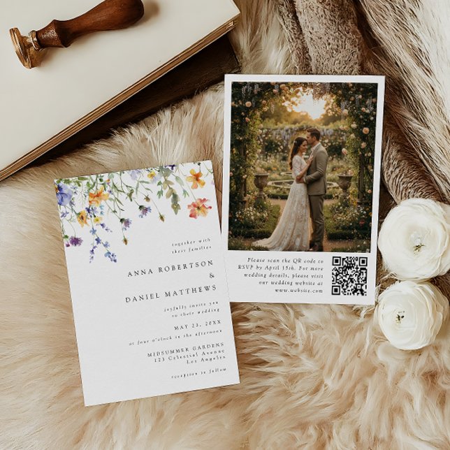 Invitación Minimalist Wildflower QR Code  Photo Wedding Invit (Subido por el creador)