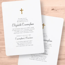 Invitación Minimalist with Faux Gold Cross Memorial Funeral