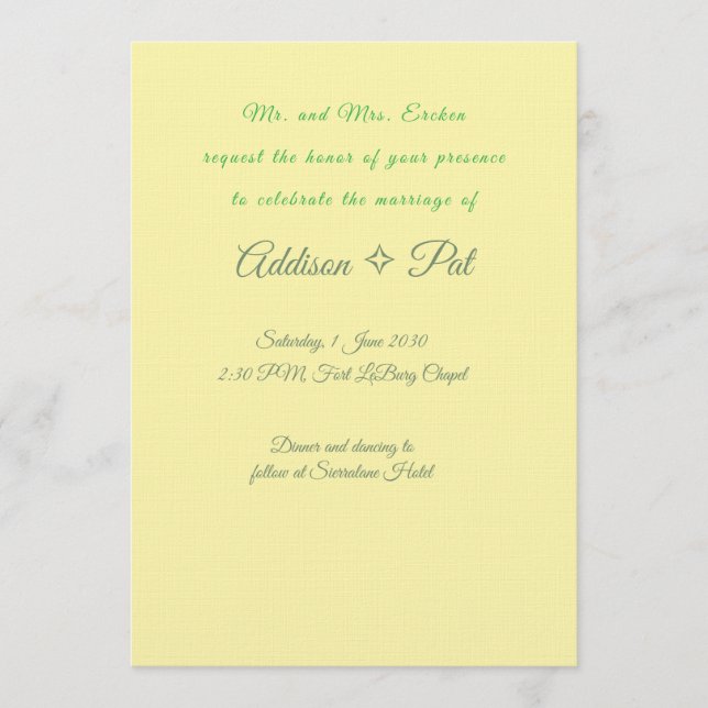 Invitación Minimalist Yellow & Sage Green Wedding Invitation (Anverso)