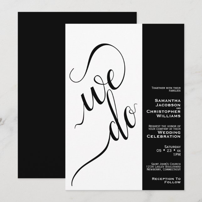 Invitación Minimalista 2 Panel Elegante Boda Blanco (Anverso / Reverso)