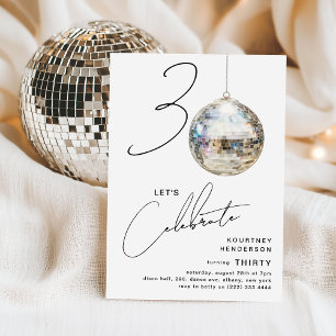 Invitación Minimalista 30.ª Fiesta de cumpleaños Disco Ball