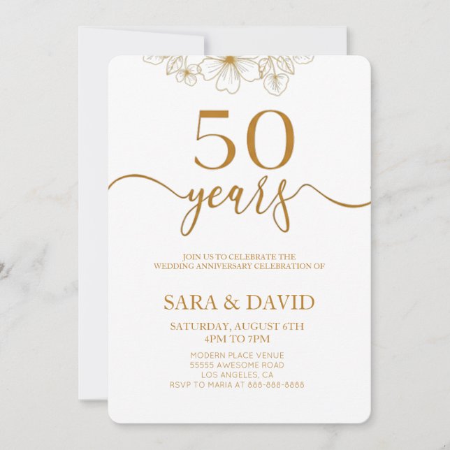 Invitación Minimalista 50 aniversario de boda (Anverso)