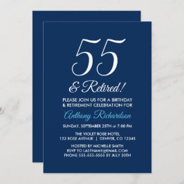 Invitación Minimalista 55 y Retirado Azul Marino Jubilación