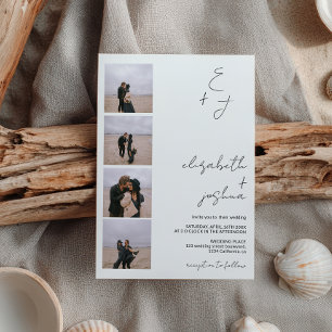 Invitación Minimalista 5 Iniciales de fotos Sencilla Boda Ele