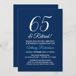 Invitación Minimalista 65 y Jubilado Azul Marino Jubilación