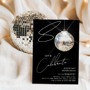 Invitación Minimalista 80.ª Fiesta de cumpleaños Disco Ball