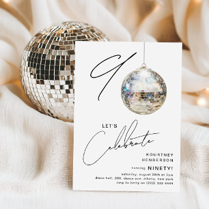 Invitación Minimalista 90.ª Fiesta de cumpleaños Disco Ball