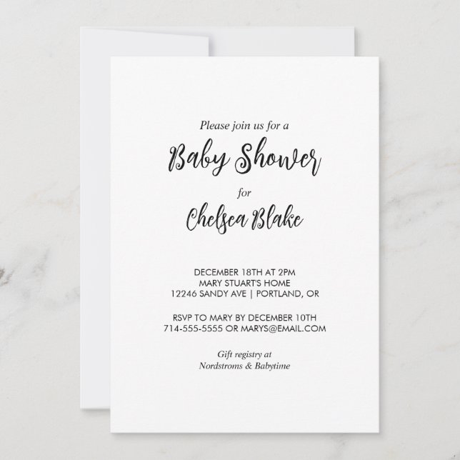 Invitación minimalista a Baby Shower (Anverso)