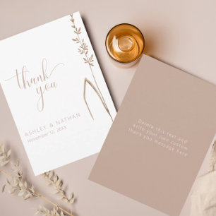 Invitación Minimalista agradecimiento de boda con tallo de hi