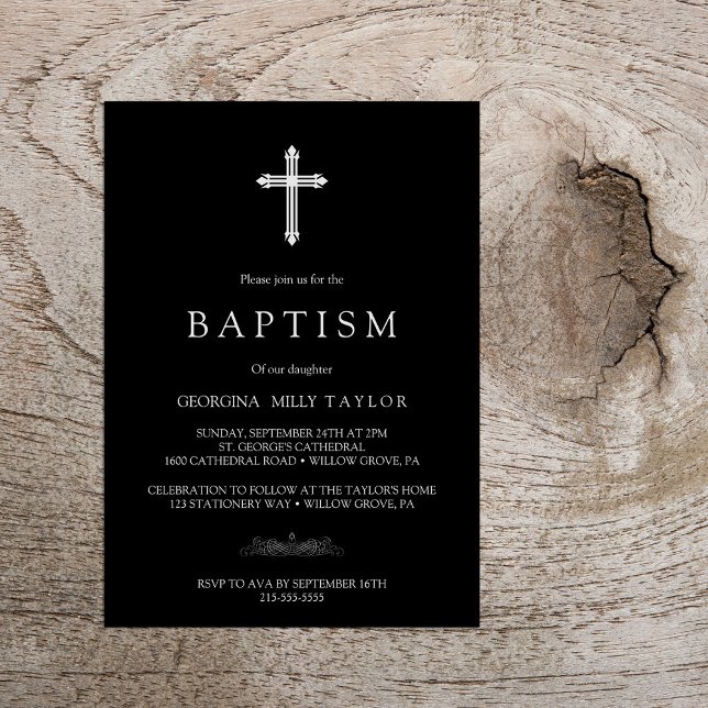 Invitación minimalista al Bautismo Blanco Y Negro (Subido por el creador)