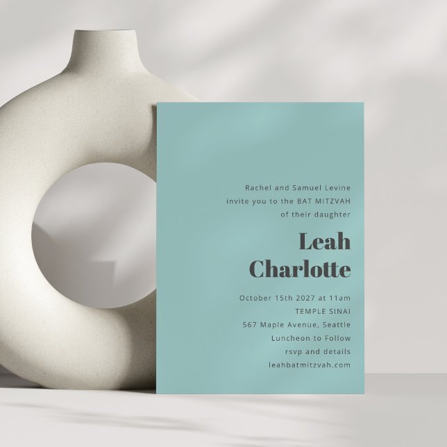 Invitación Minimalista Aqua Blue Simple Bat Mitzvah (Subido por el creador)