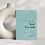 Invitación Minimalista Aqua Blue Simple Bat Mitzvah<br><div class="desc">Moderno Aqua Minimalista Azul y Gris Retro Simple Boda Invitación Mitzvah</div>