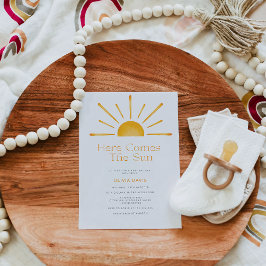 Invitación Minimalista Aquí Viene El Baby Shower Retro Del So