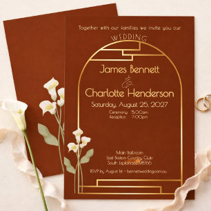 Invitación Minimalista Arco de Lirio de Boda con Óxido Dorado