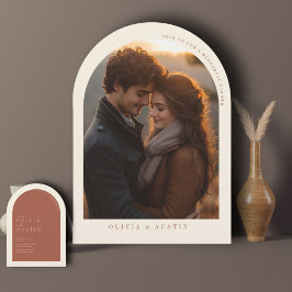 Invitación Minimalista Arco de Terracota Foto ensayo Cena