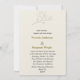 Invitación Minimalista arte de línea floral de magnolia para