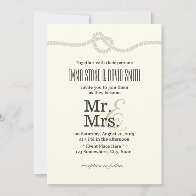 Invitación Minimalista atando la boda náutica del nudo (Anverso)