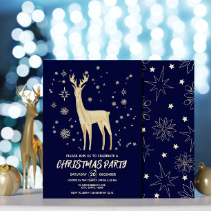 Invitación Minimalista azul oscuro y oro Elegante Navidad de