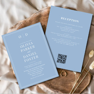 Invitación Minimalista azul turbio en un Boda