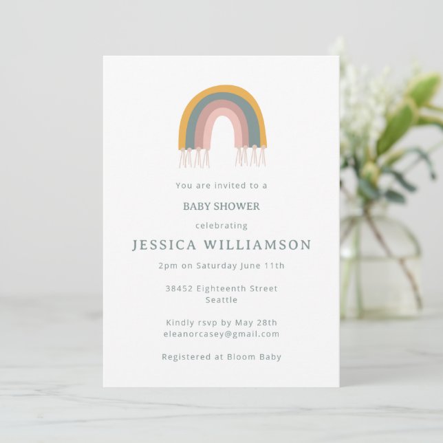 Invitación Minimalista Baby Shower de Cuho Boho Rainbow (Anverso de pie)