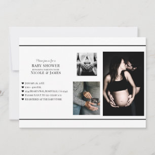 Invitación Minimalista Baby Shower Negro y Blanco Agrega tus