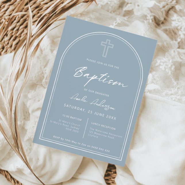 Invitación Minimalista baptismo azul arco (Subido por el creador)