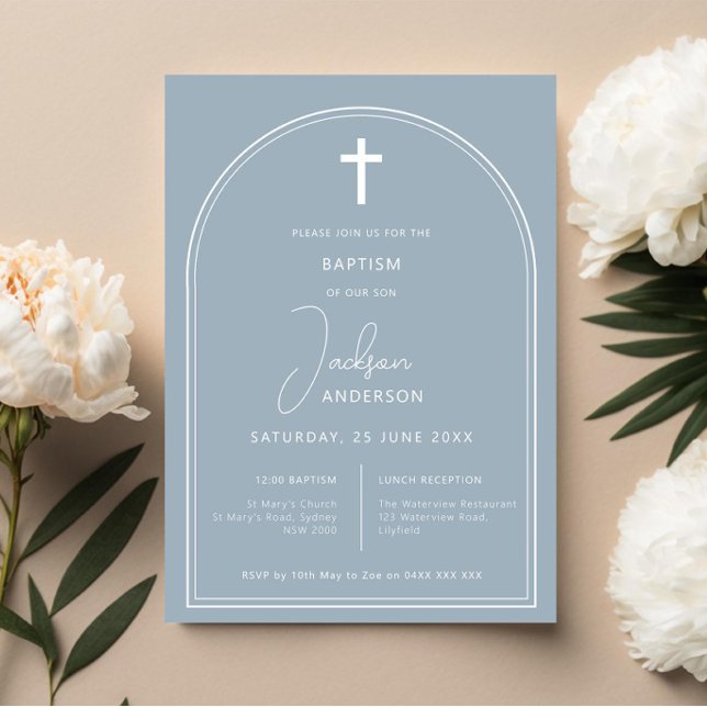 Invitación Minimalista baptismo azul arco (Subido por el creador)
