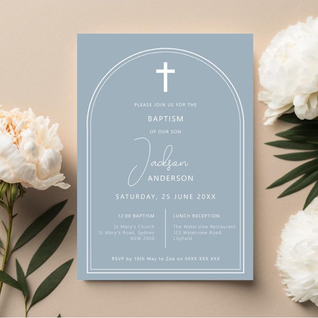 Invitación Minimalista baptismo azul arco (Subido por el creador)