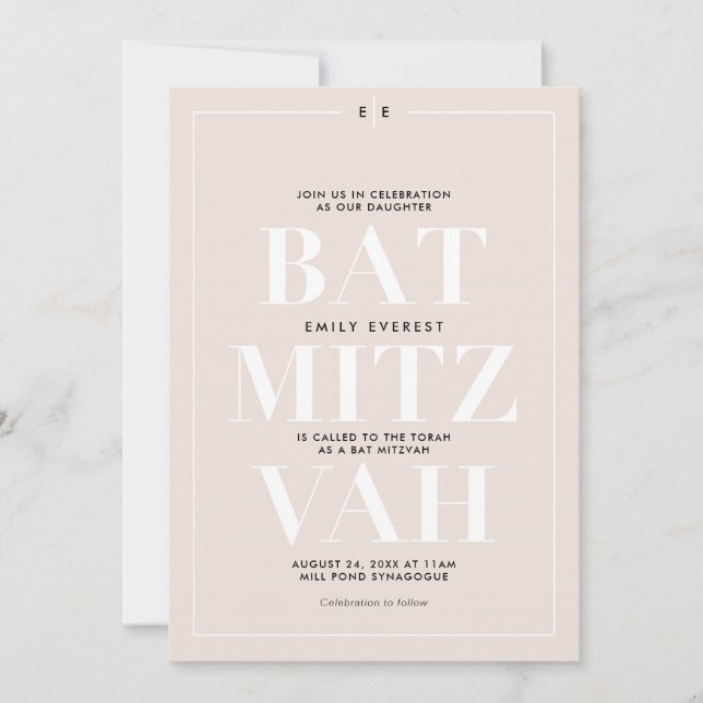 Invitación Minimalista Bat Mitzvah (Anverso)
