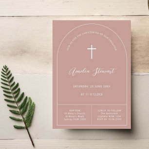 Invitación Minimalista bautismo simple arco rosado
