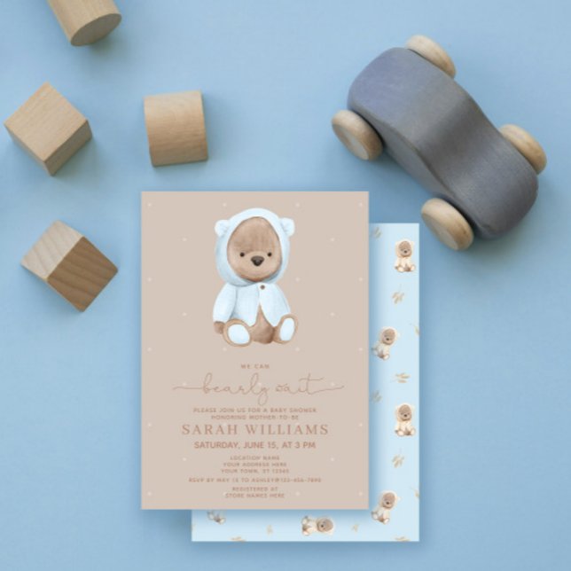 Invitación Minimalista Bearly Wait Dusty Blue Baby Shower (Subido por el creador)