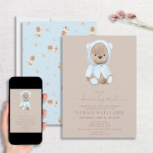Minimalista Bearly Wait Dusty Blue Baby Shower