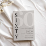 Invitación Minimalista Beige 60° Fiesta de Cumpleaños<br><div class="desc">Esta minimalista tipografía, la invitación a la fiesta de cumpleaños número 60, es perfecta para una fiesta de cumpleaños moderna. Personalizable en cualquier color. Mantenga el diseño minimalista y elegante, tal como está, o lo personalice añadiendo sus propios gráficos y obras de arte. Para una personalización más avanzada de este...</div>