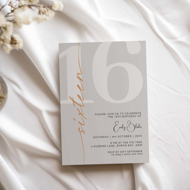Invitación Minimalista Beige Dieciséis Fiesta de Cumpleaños (Subido por el creador)