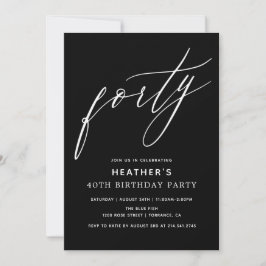 Invitación Minimalista Black 40h Birthday Party