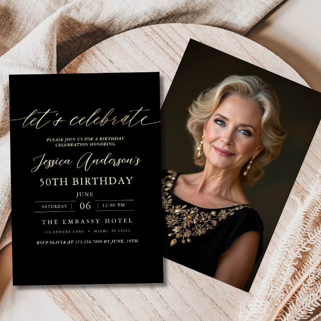 Invitación Minimalista Black Photo Gold 50 cumpleaños (Subido por el creador)