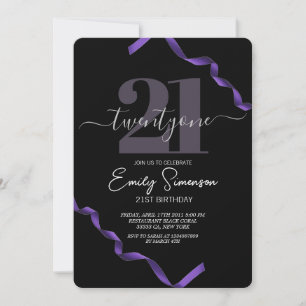 Invitación Minimalista Black Purple Strips 21st Birthday Fies