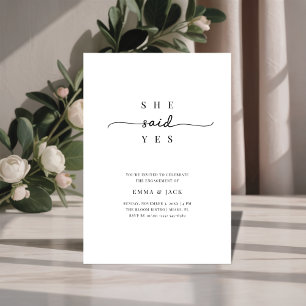 Invitación Minimalista Blanca y Negra Dijo Que Sí Compromiso