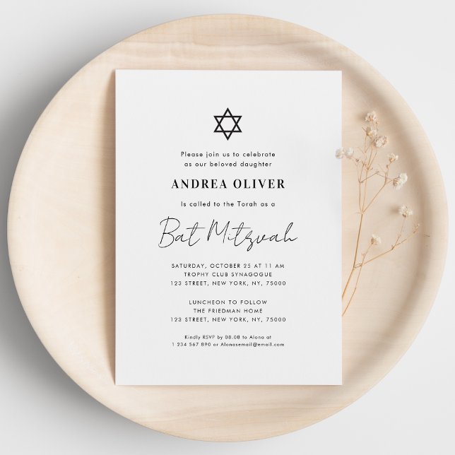 Invitación Minimalista Blanco Moderno Sencillo Bat Mitzvah  (Subido por el creador)