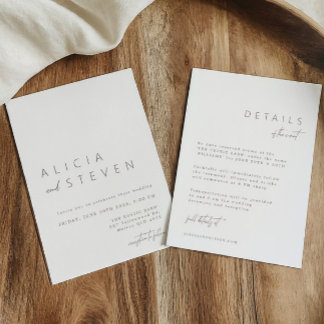 Invitación Minimalista blanco moderno todo en un Boda