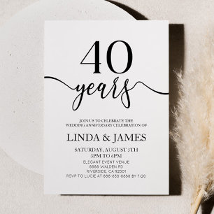 Invitación Minimalista Blanco Negro 40 Aniversario de Boda