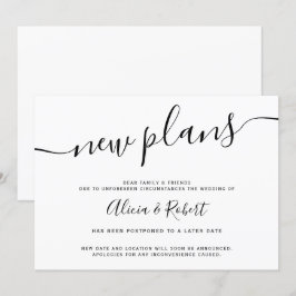 Invitación minimalista blanco negro guión pospuesto nuevos pl