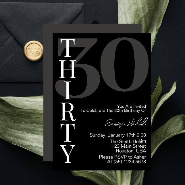 Invitación Minimalista Blanco Negro Treinta y Treinta Fiesta  (Subido por el creador)