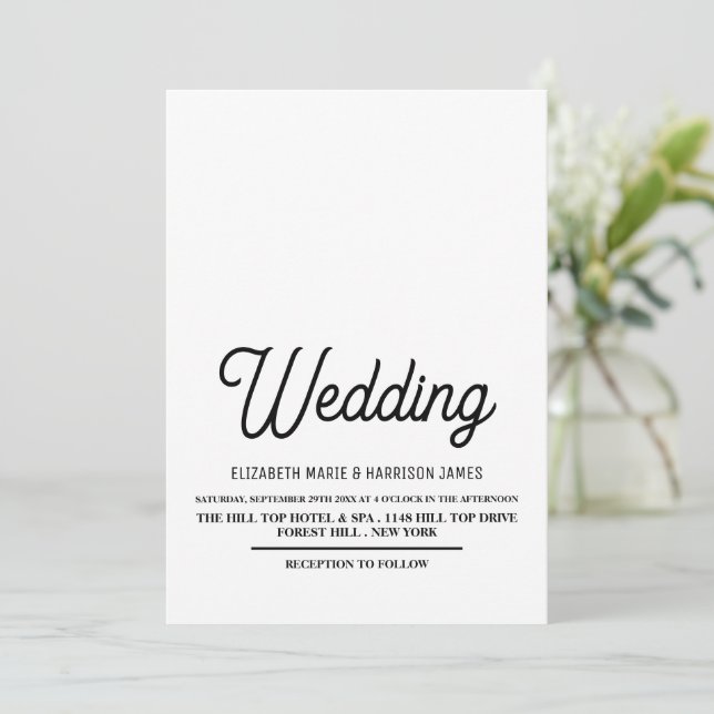 Invitación Minimalista - Blanco y negro - Boda (Anverso de pie)