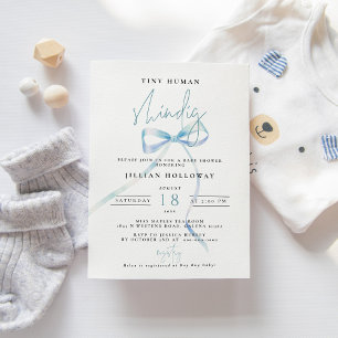 Invitación Minimalista Blue BOW Tiny human Shindig Baby Showe