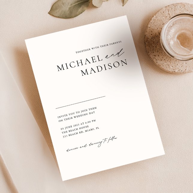 Invitación Minimalista Boda Blanco Y Negro Simple Moderno (Subido por el creador)