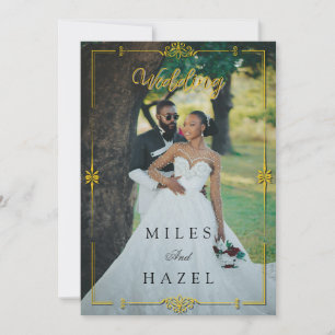Invitación Minimalista Boda de Foto Completa Elegante Dorad