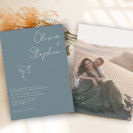 Invitación Minimalista Boda de Fotos Románticas Azul Polvorie